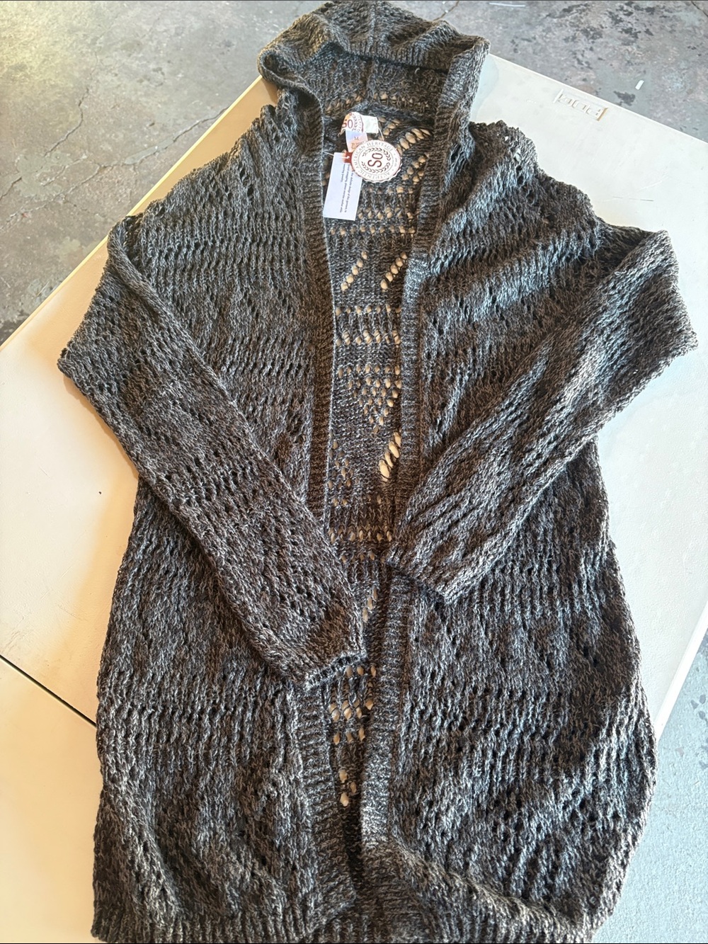 SO Open-Front Hooded Cardigan - Charcoal